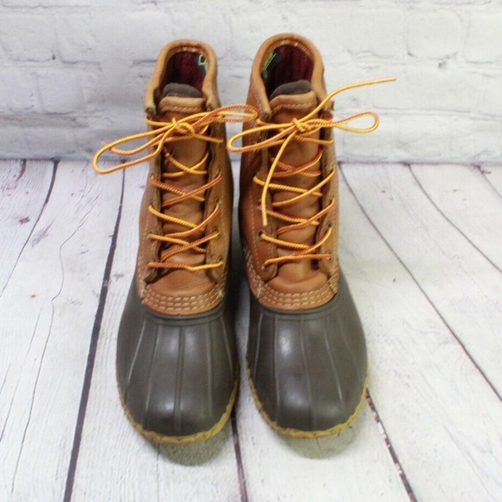 LL Bean 8 Inch WP Goretex Thinsulate Brown Leather Ankle Duck Boots Size 7 M - Picture 5 of 8